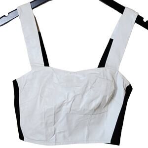 Aqua Brand Bloomie's Cropped Leather Front Top Black White Women's Extra Small